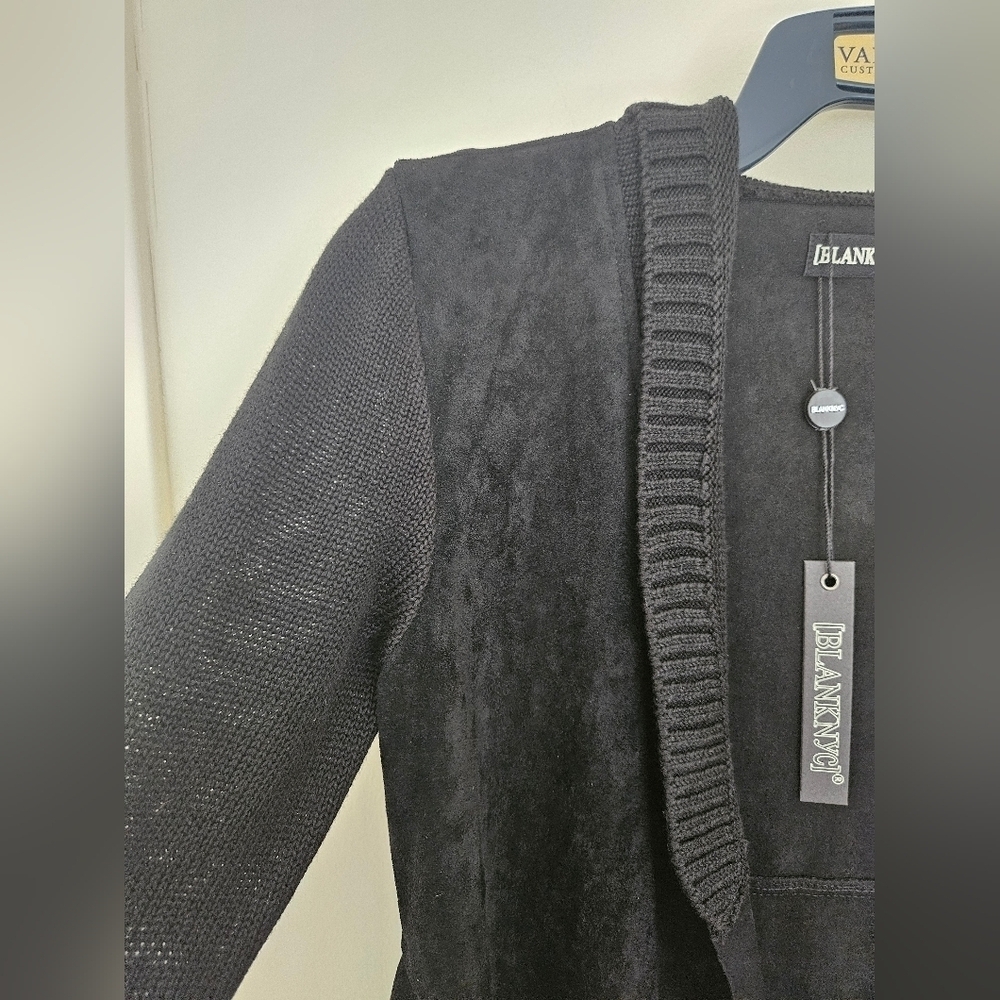 BLANKNYC Denim Faux Suede Drape Front Sweater - Picture 9 of 12